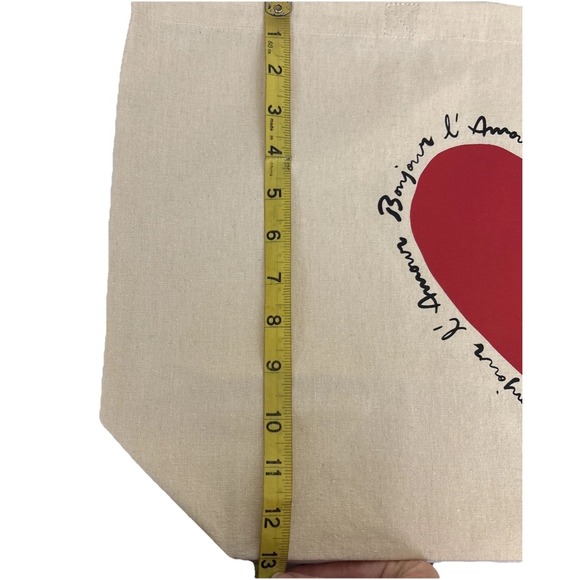Sezane Cotton Tote Bag Bonjour L'Amour Cream 20x13 Paris - Picture 6 of 8